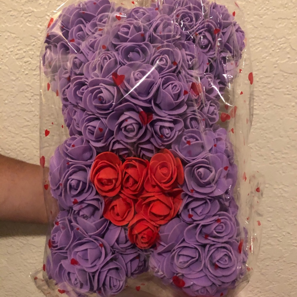 Purple w red rose bear